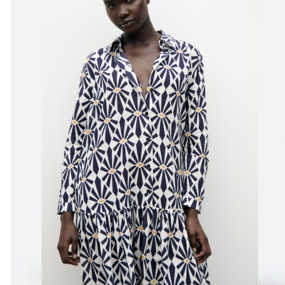Zara Geometric Printed Midi Dress Size Medium - Picture 2 of 14
